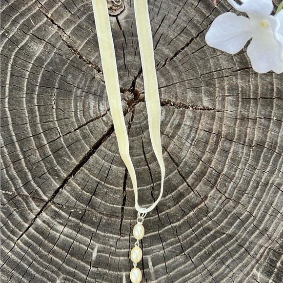 Choker necklace pearls white velvet necklace drop pendant pearl necklace cream - Picture 7 of 11